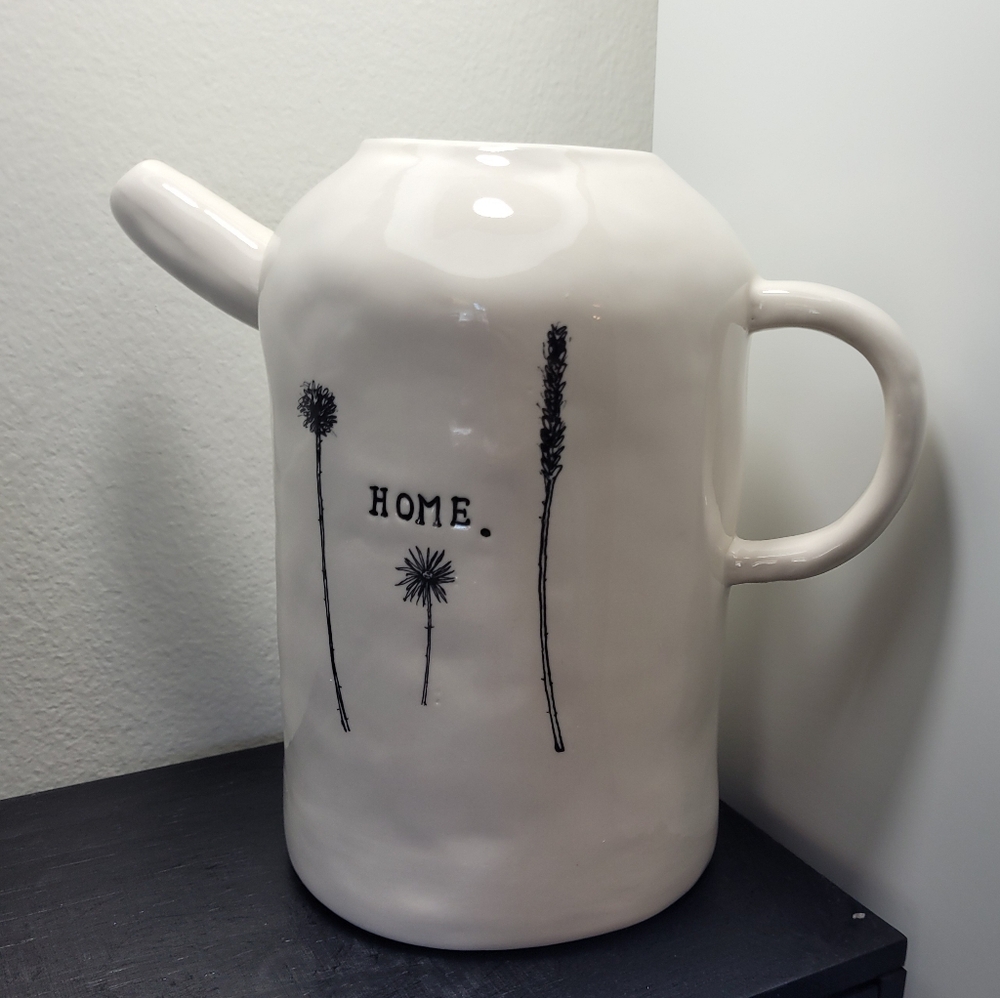 Rae Dunn M Studios LIKE NEW White Ceramic Teapot Vase with Handle- Missing Lid
